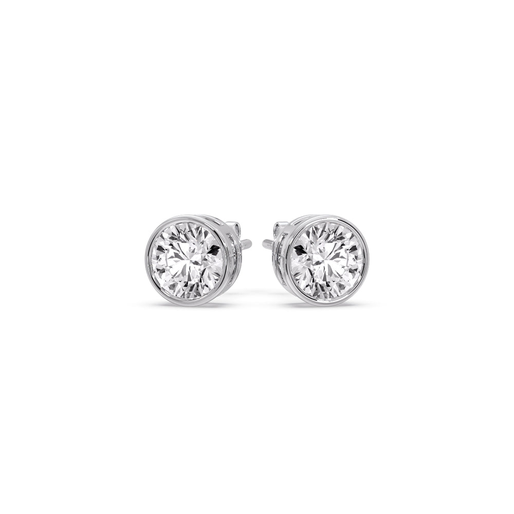 Round Cut Stud Bezel Set Earring