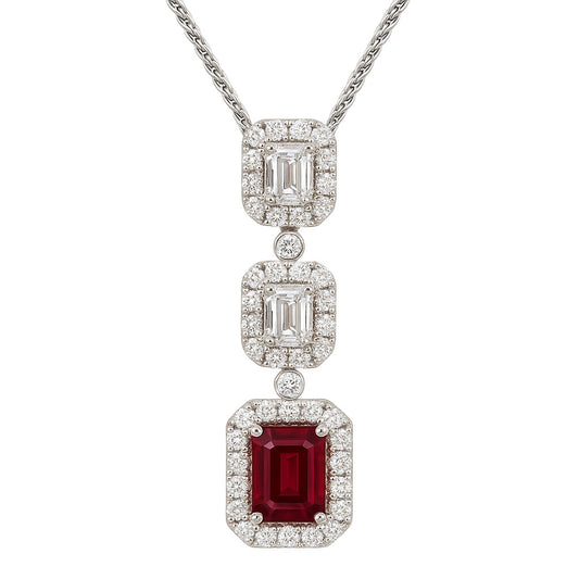 Handmade 18K White Gold Ruby Pendant, Unheated, 1.07ct