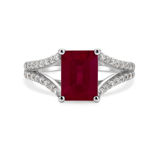 Handmade 18K White Gold Ruby Ring Split Shank, 1.89ct