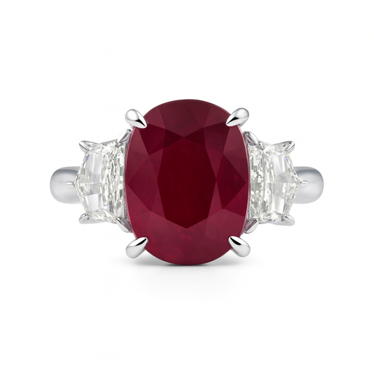 Handmade 18K White Gold Ruby 3 Stone Ring, 5.8ct