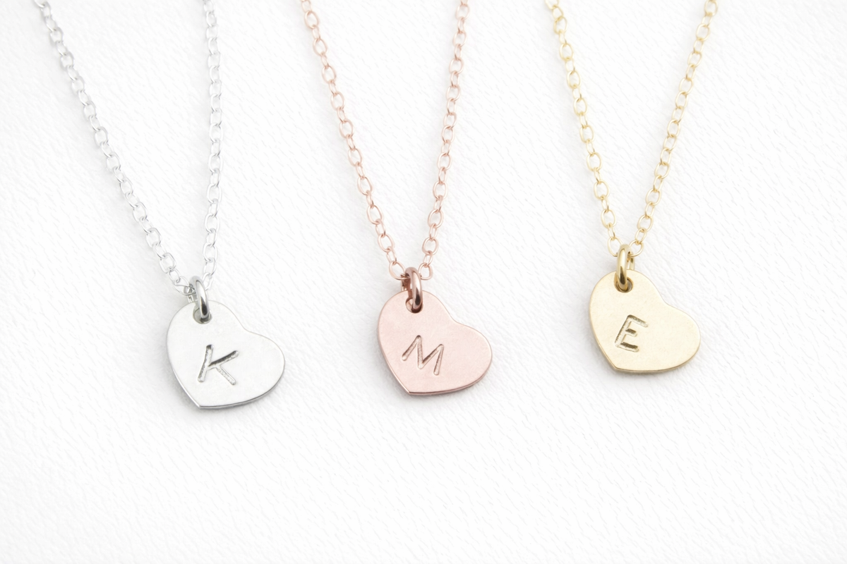 Tiny Heart Initial Necklace – Personalized Sterling Silver or Gold Filled