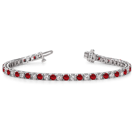 14K White Gold Ruby Tennis Bracelet, 6.3ct
