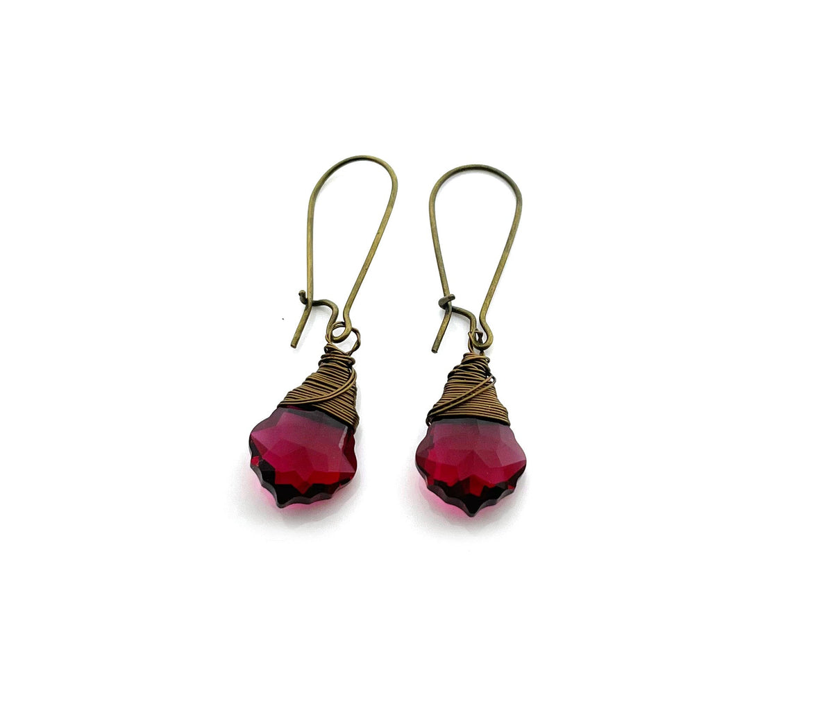 Ruby Swarovski Crystal Baroque Briolette Earrings – Antique Brass