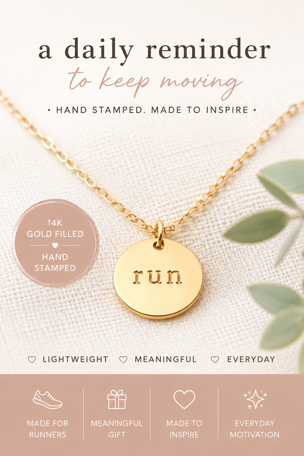 Hand Stamped “Run” Charm – 14k Gold Filled