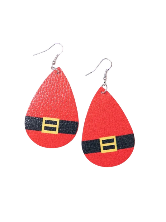 Santa Belt Leather Earrings – Lightweight with Sterling Silver Ear Wires