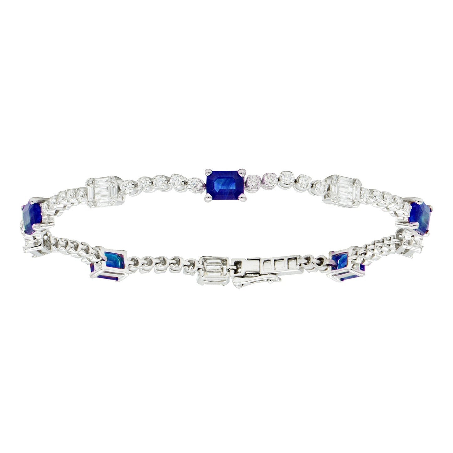 14K White Gold Emerald Cut Sapphire and Diamond Bracelet, 2.25ct