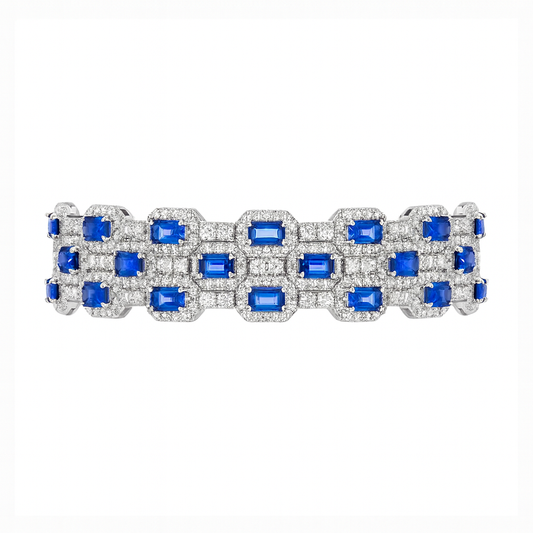 Handmade 18K White Gold Blue Sapphire Bracelet, 13.29ct