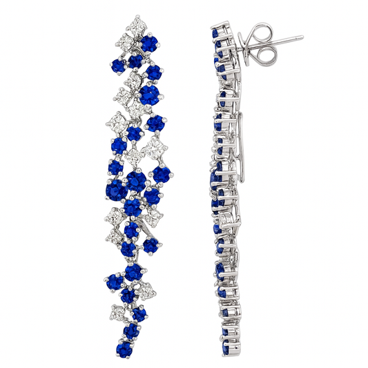 18K White Gold Blue Sapphire Earrings, 3.42ct