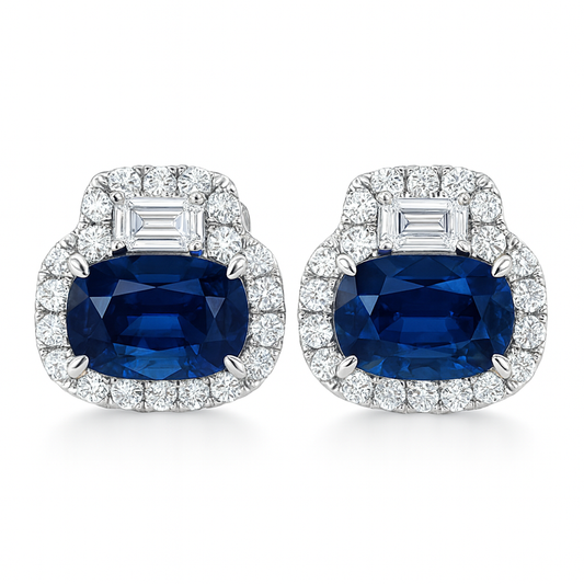 Handmade 18K White Gold Blue Sapphire Earrings, 2.56ct