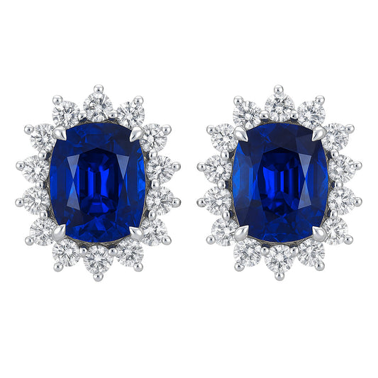 Handmade 18K White Gold Blue Sapphire Earrings, 2.29ct