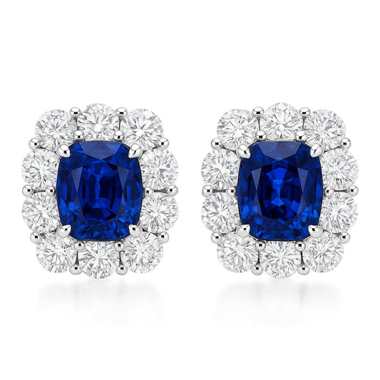 18K White Gold Blue Sapphire Earrings, 3.04ct