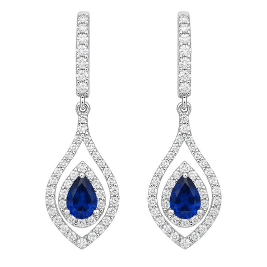 Handmade 18K White Gold Blue Sapphire Earrings, 2.07ct