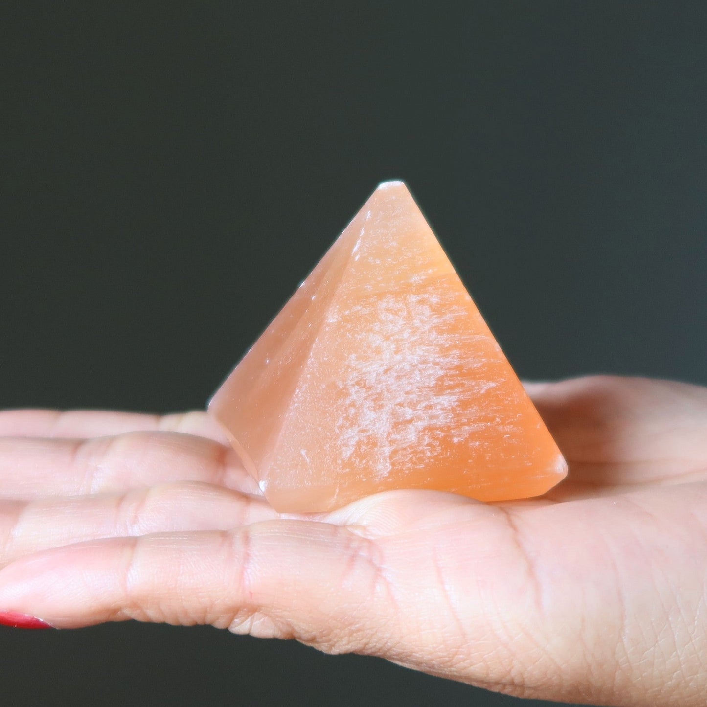Selenite Pyramid Orange Sun Salutation Stone