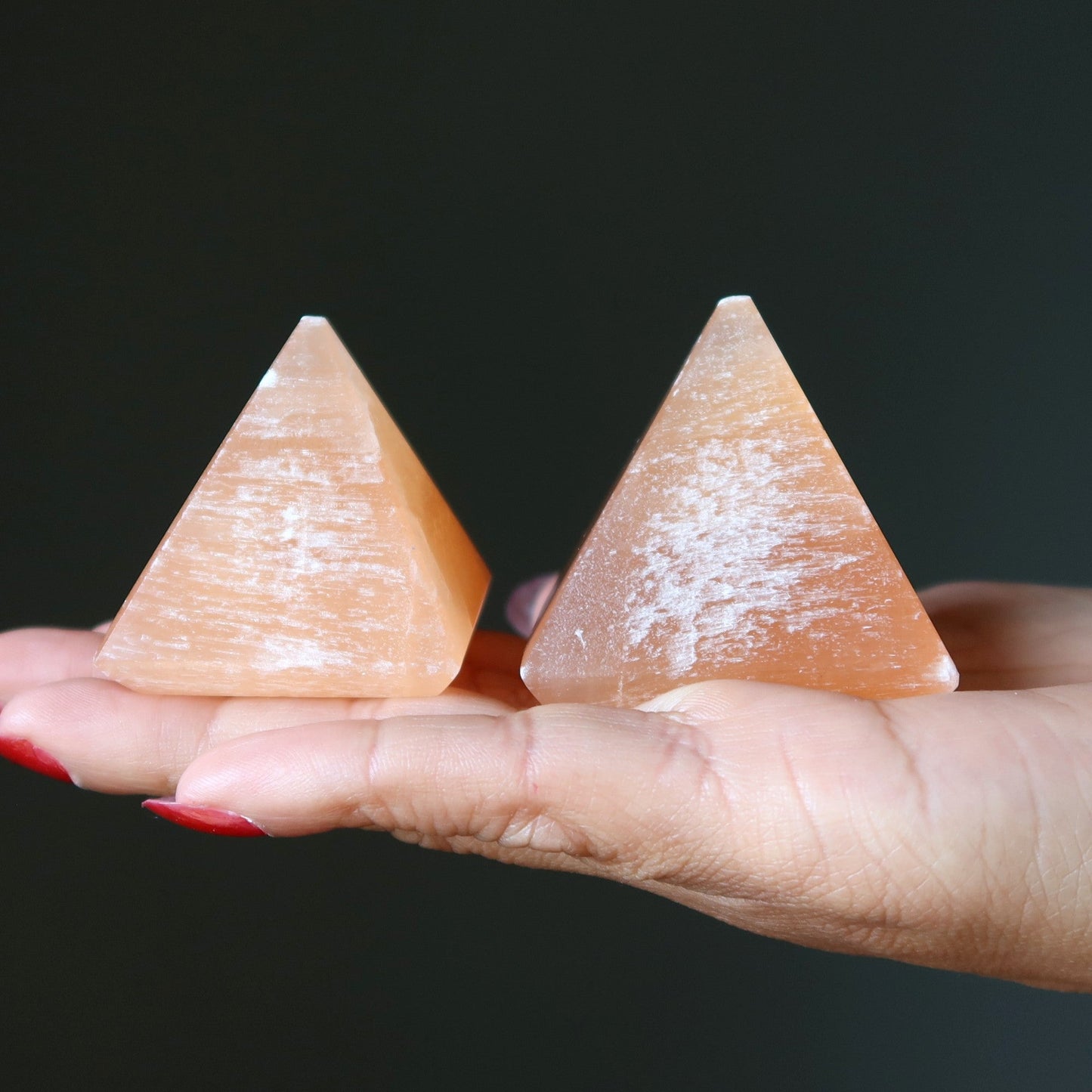 Selenite Pyramid Orange Sun Salutation Stone