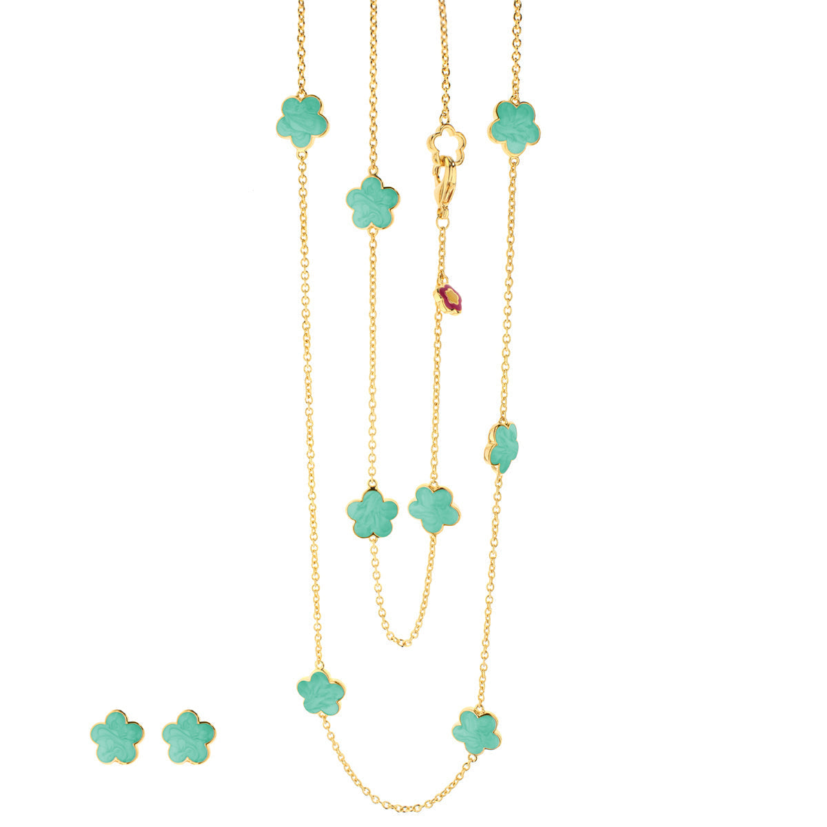 Black Enamel Daisy Love Necklace & Earrings Set