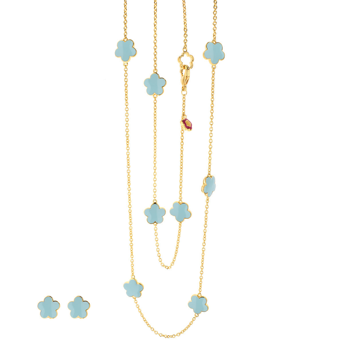 Black Enamel Daisy Love Necklace & Earrings Set