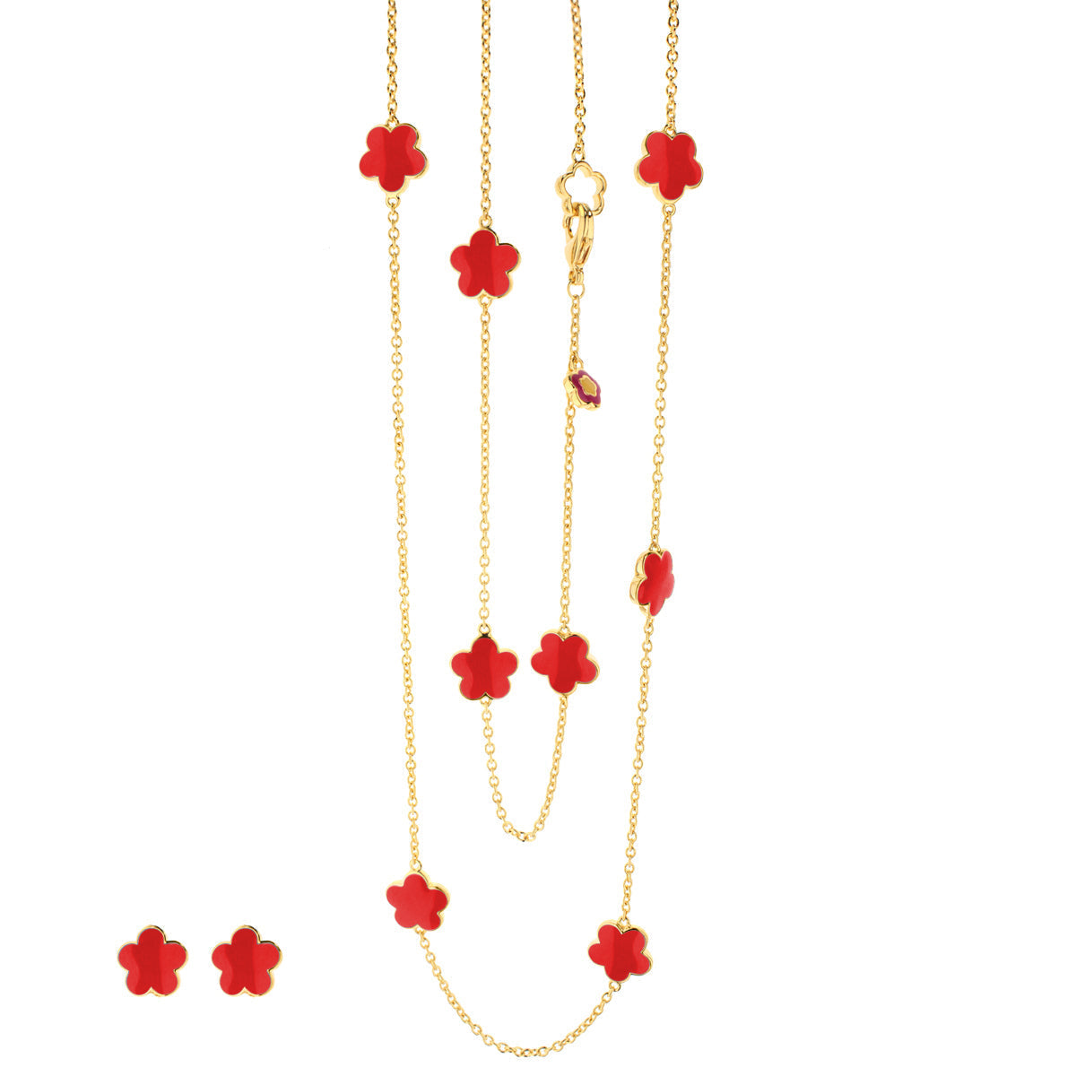 Black Enamel Daisy Love Necklace & Earrings Set
