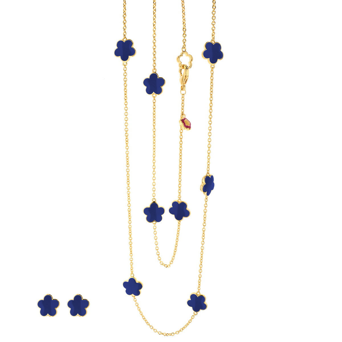 Black Enamel Daisy Love Necklace & Earrings Set
