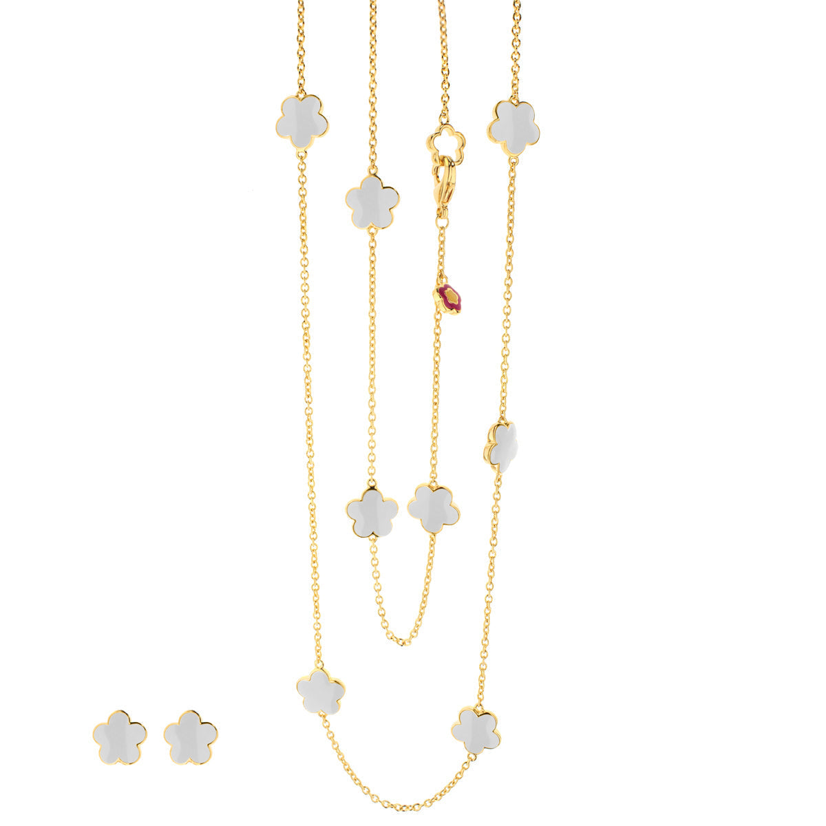 Black Enamel Daisy Love Necklace & Earrings Set