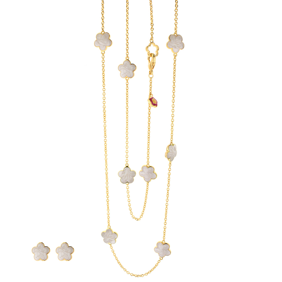 Black Enamel Daisy Love Necklace & Earrings Set