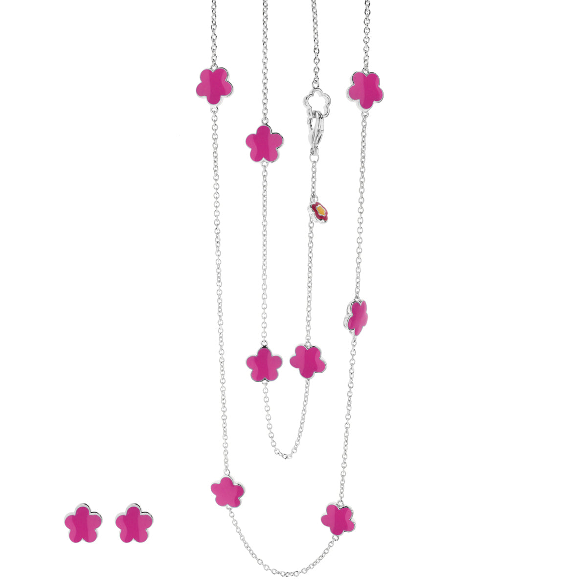 Black Enamel Daisy Love Necklace & Earrings Set