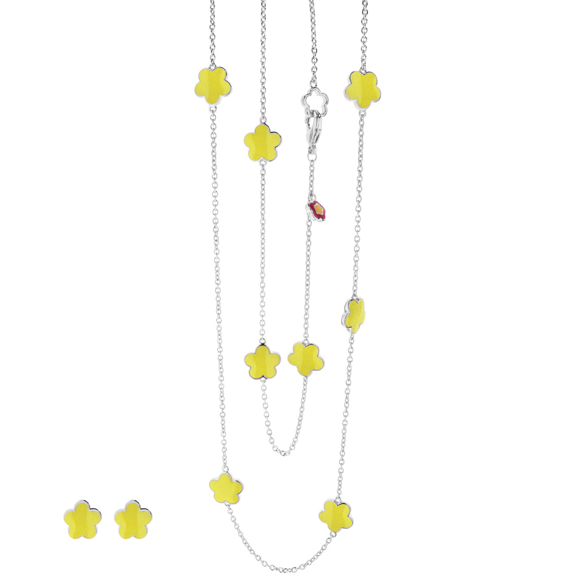 Black Enamel Daisy Love Necklace & Earrings Set