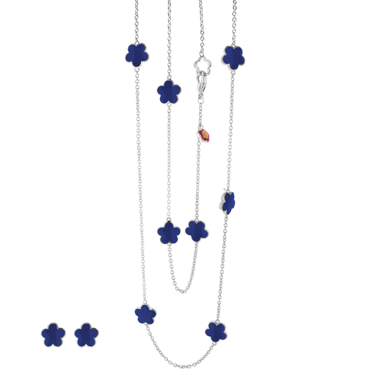 Black Enamel Daisy Love Necklace & Earrings Set