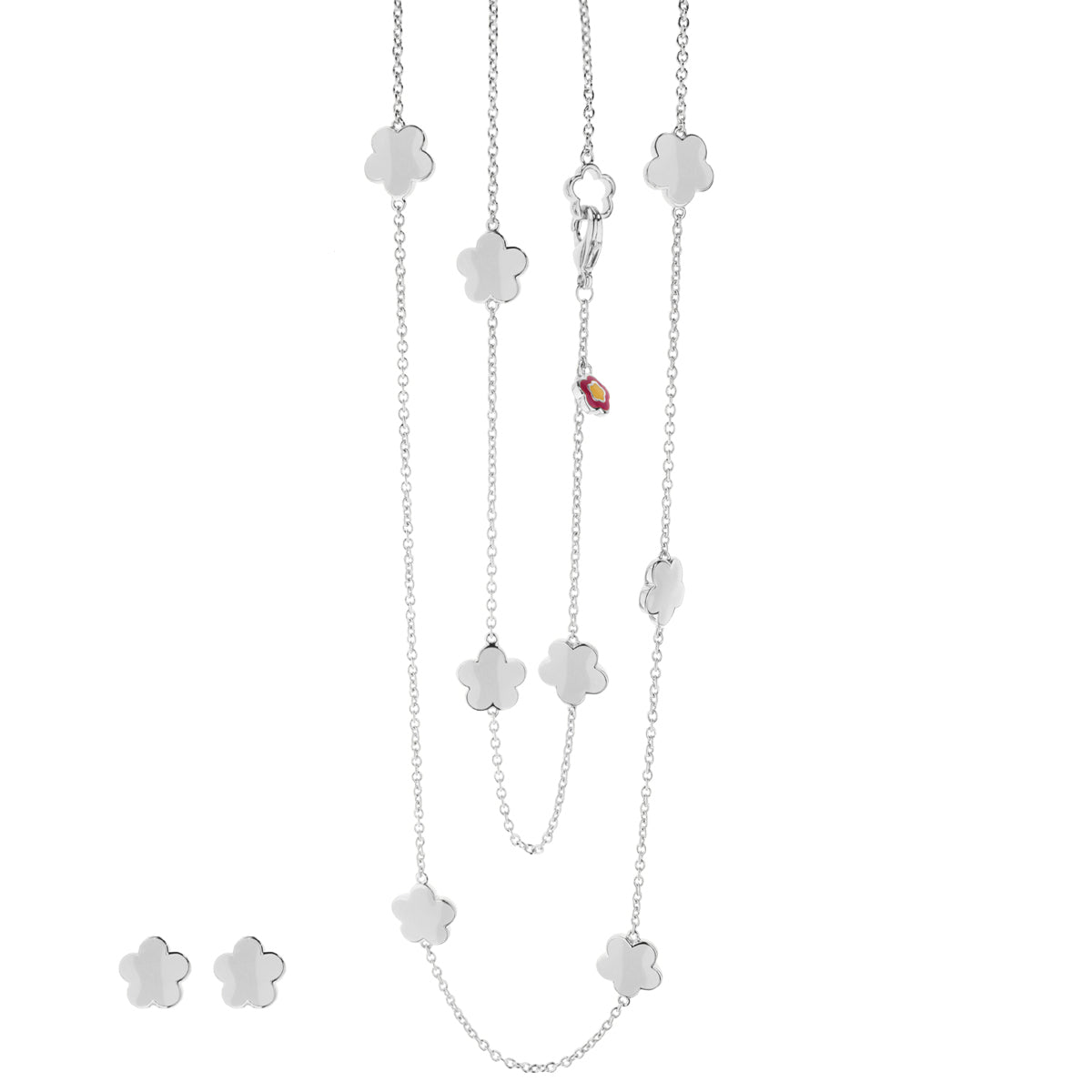 Black Enamel Daisy Love Necklace & Earrings Set