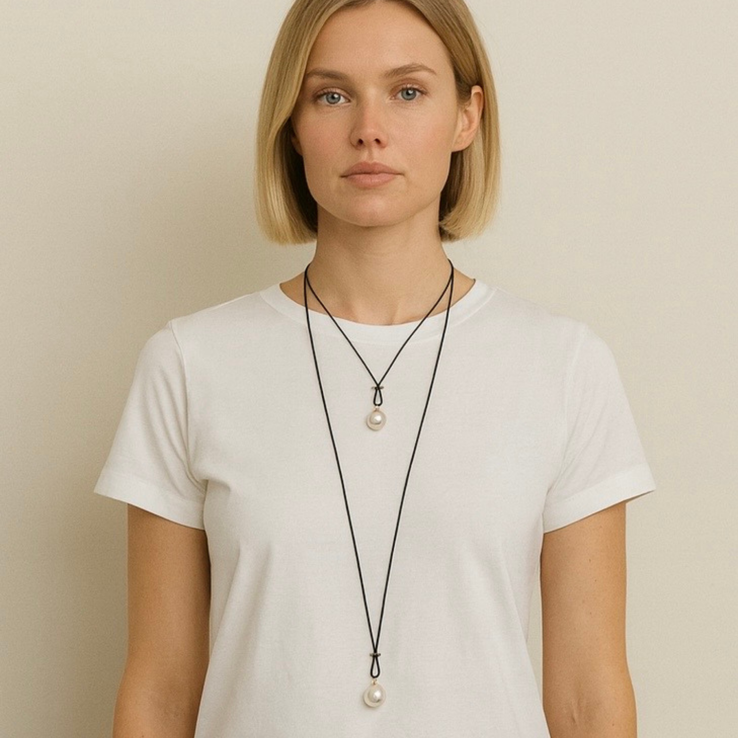 Large Chocolate Color Pearl With Criss Cross Design On Black Linen Cord