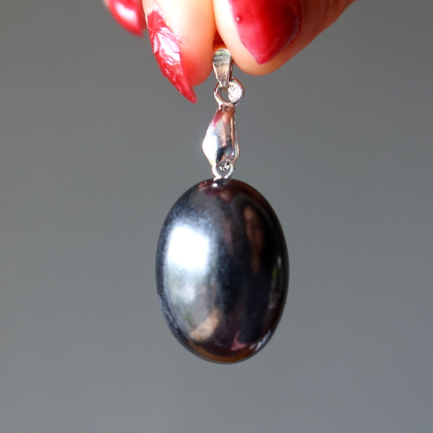 Shungite Pendant Egg EMF Protection Stone Silver