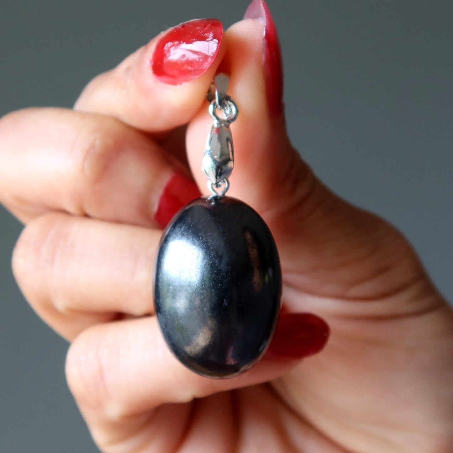 Shungite Pendant Egg EMF Protection Stone Silver