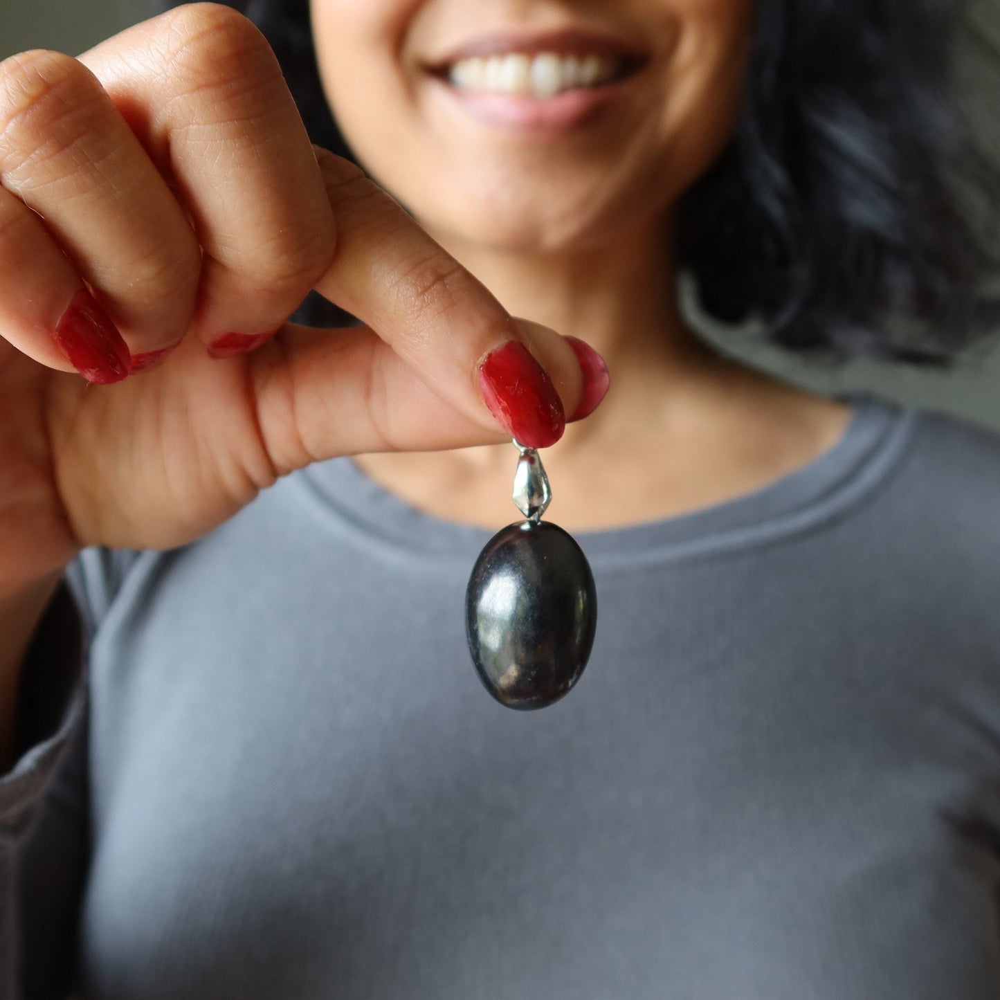 Shungite Pendant Egg EMF Protection Stone Silver