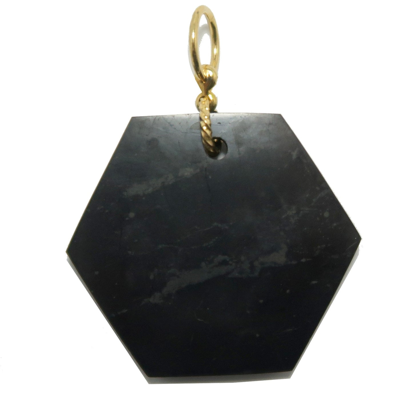 Shungite Pendant Stylish Security Stone Hexagon Gold