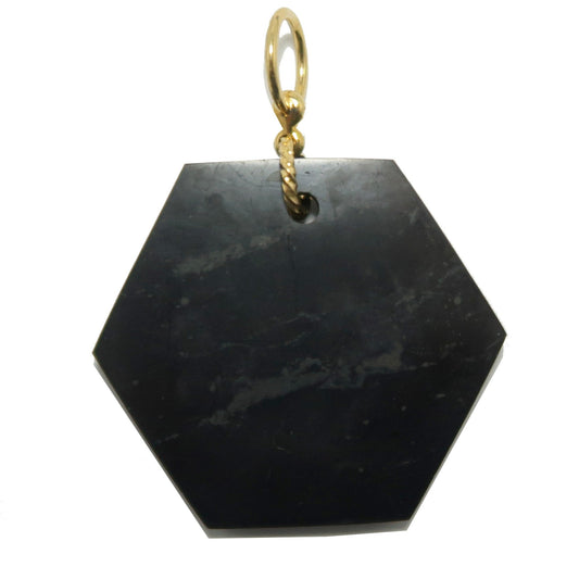 Shungite Pendant Stylish Security Stone Hexagon Gold