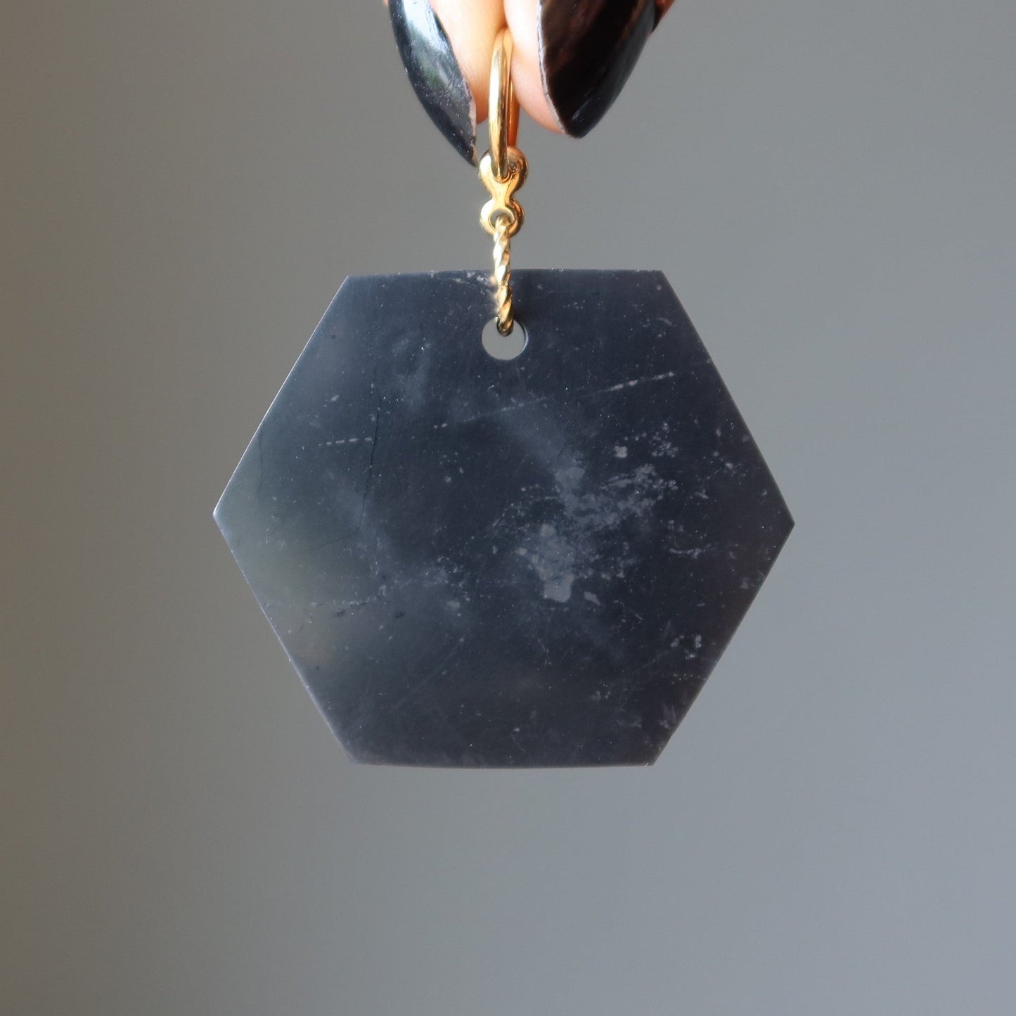 Shungite Pendant Stylish Security Stone Hexagon Gold