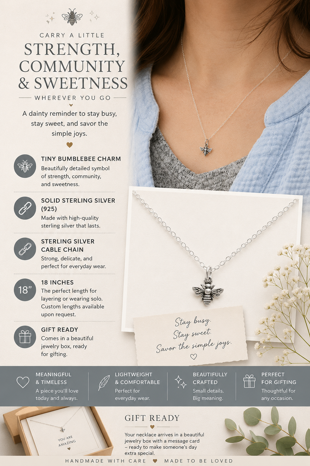 Sterling Silver Bumblebee Necklace