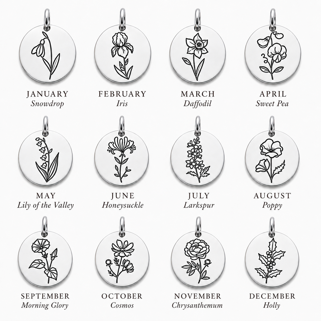 Birth Flower Necklace | Hand Stamped | Sterling Silver