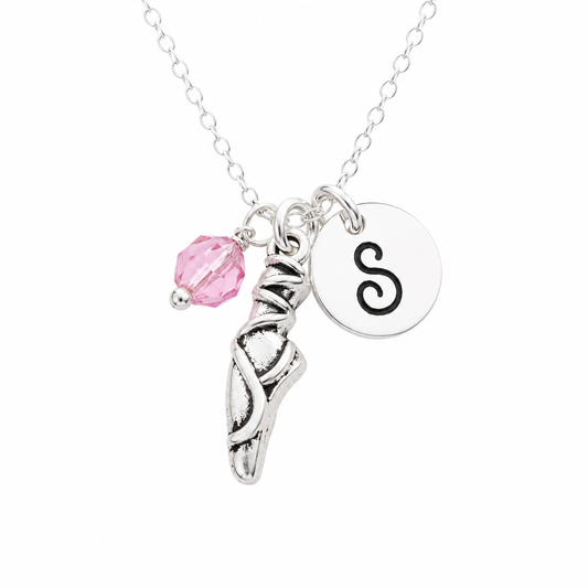 Ballet Slipper Charm Necklace – Personalized Sterling Silver Jewelry