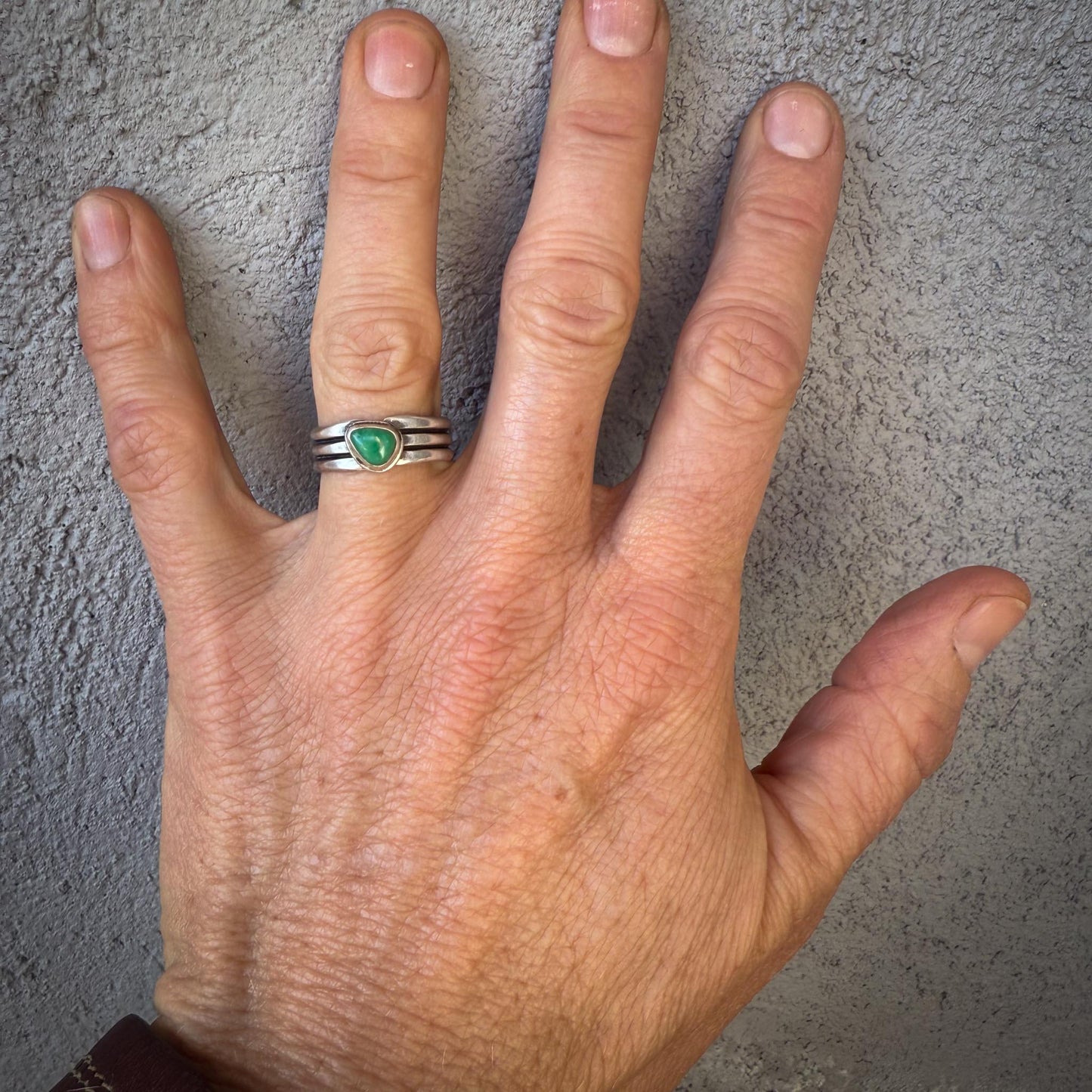 Hubei Turquoise Triangle Ring | Sterling Silver Wide Band | Handmade Minimalist Artisan Jewelry