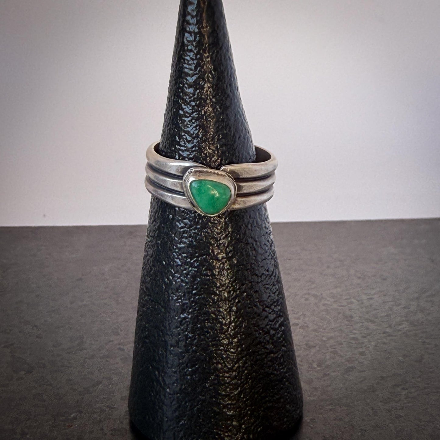 Hubei Turquoise Triangle Ring | Sterling Silver Wide Band | Handmade Minimalist Artisan Jewelry