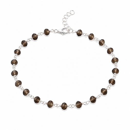 Smoky Quartz Wire Wrapped Sterling Silver Bracelet