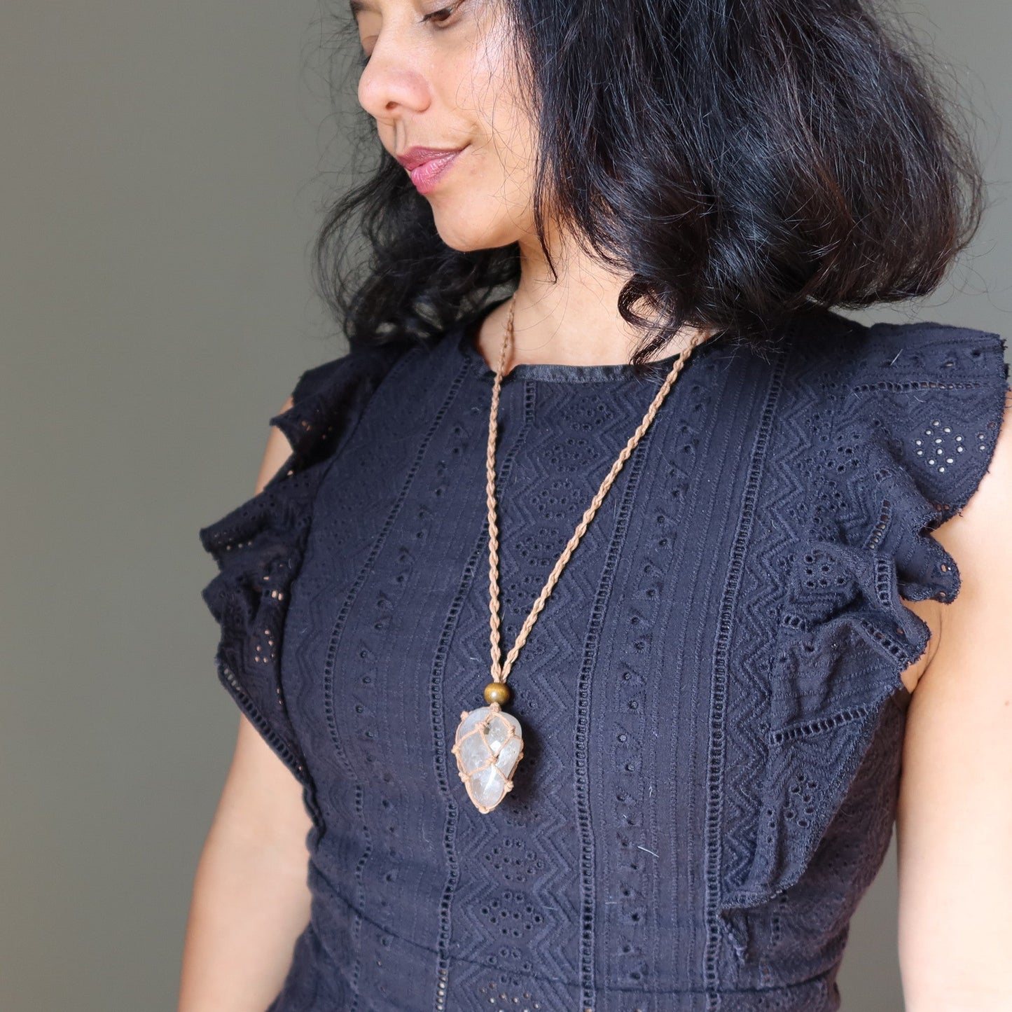 Smoky Quartz Necklace No Negativity Brown Macrame