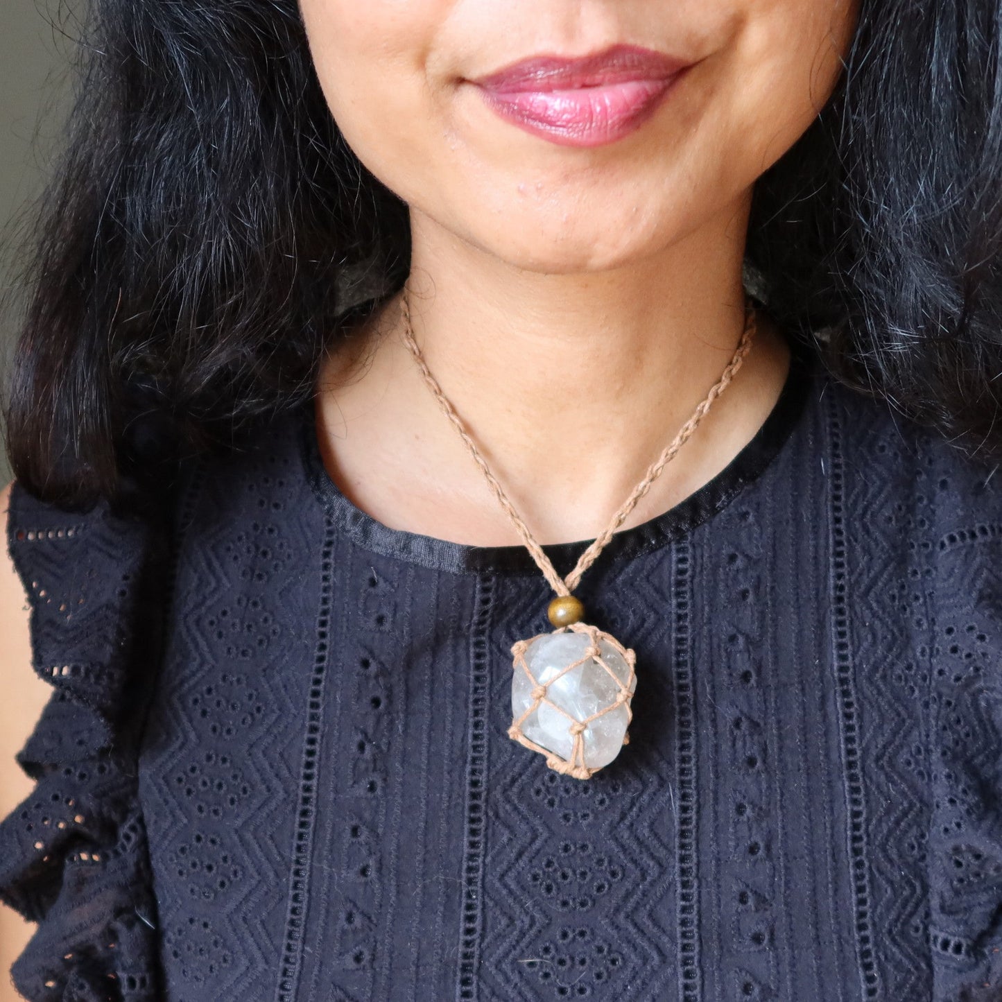 Smoky Quartz Necklace No Negativity Brown Macrame