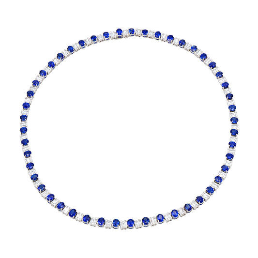 18K White Gold Blue Sapphire Necklace, 22.62ct