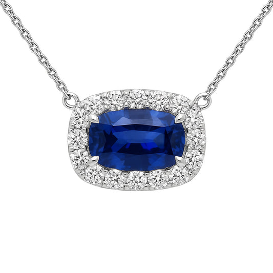 Handmade 18K White Gold Blue Sapphire Necklace, 1.55ct