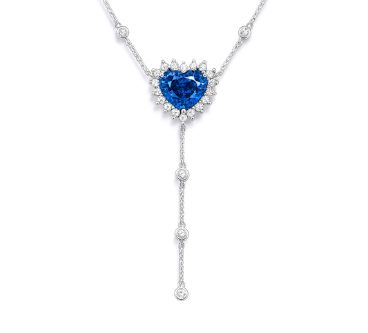 18K White Gold Blue Sapphire Necklace, 3.09ct