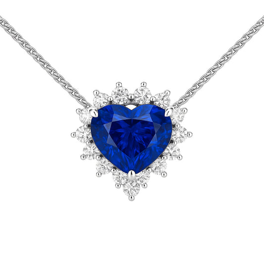 Handmade 18K White Gold Blue Sapphire Necklace, 2ct