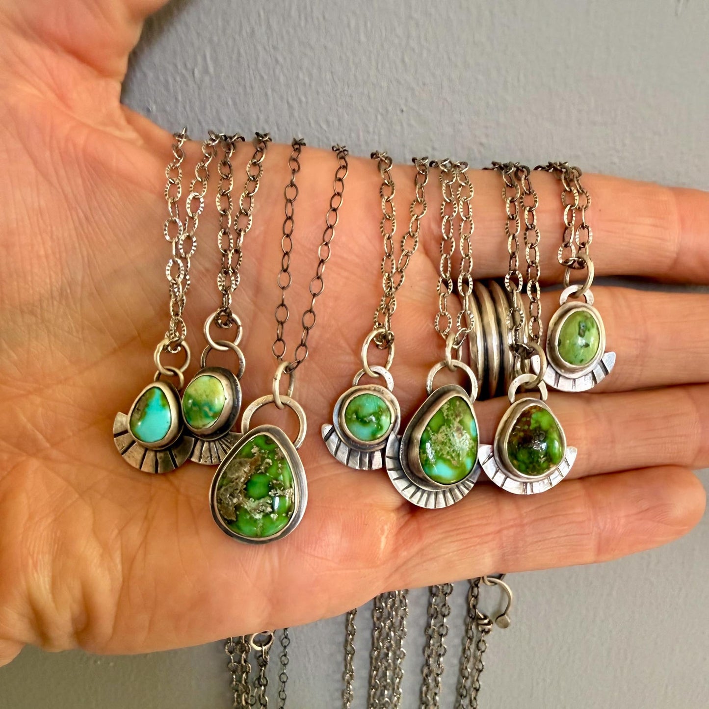 Sonoran Gold Turquoise Necklace in Sterling Silver | Small Oval Pendant