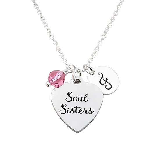 Soul Sisters Necklace – Sterling Silver with Birthstone & Initial Charm