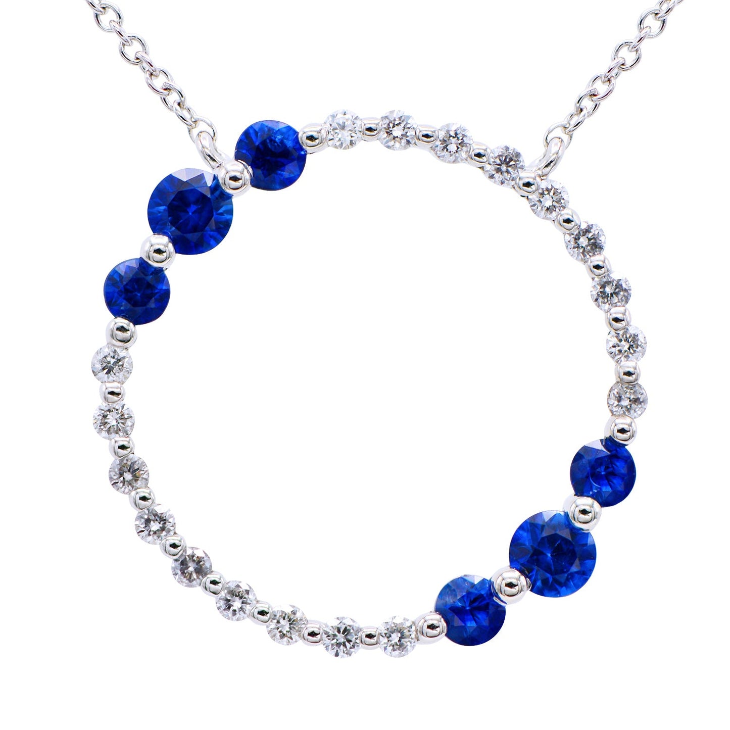 14K White Gold Sapphire and Diamond Circle Necklace, 0.4ct